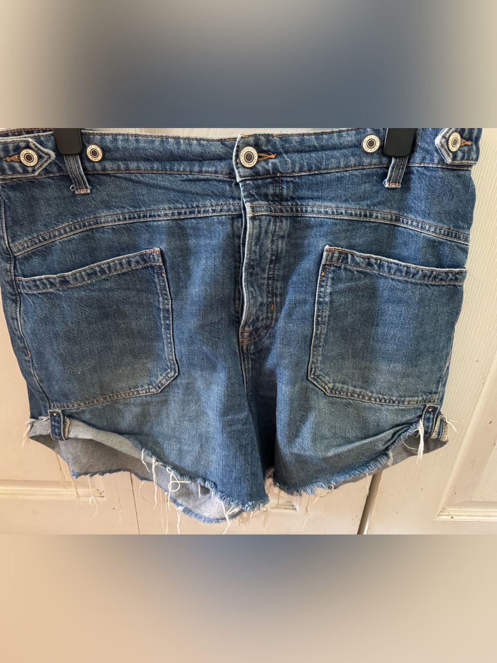 We the Free (Free People) Distressed Blue Denim Utility Shorts